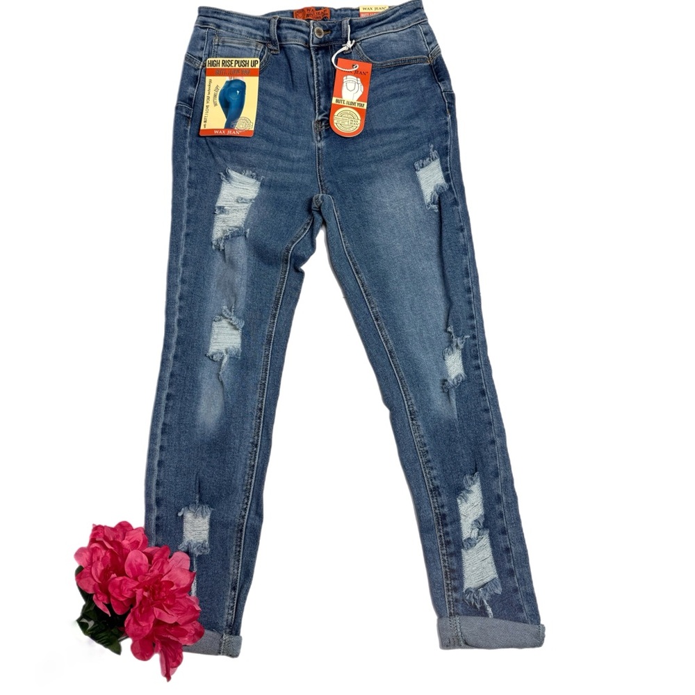 Wax Jean Butt High Rise Push up Distressed Women Jeans Size 13